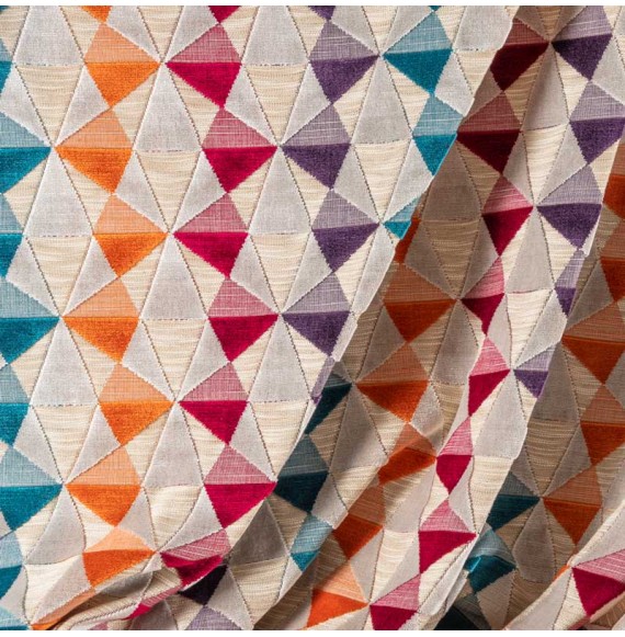 Tissu-velours-triangles-multicolore