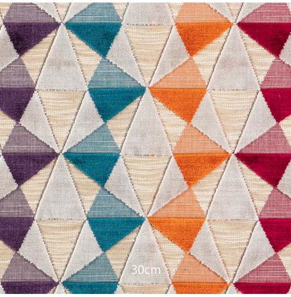 Tissu velours triangles multicolore