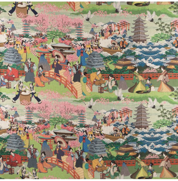 Tissu 280cm  lin viscose paysage japonais