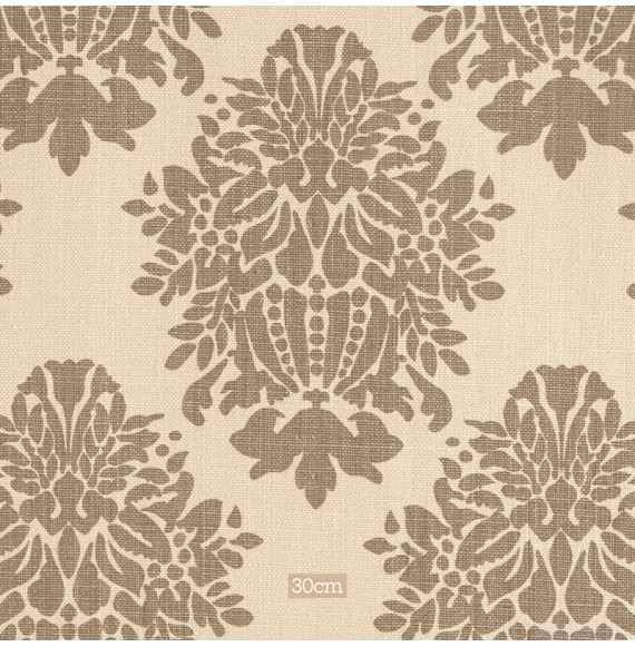 Tissu lin beige motif arabesque taupe