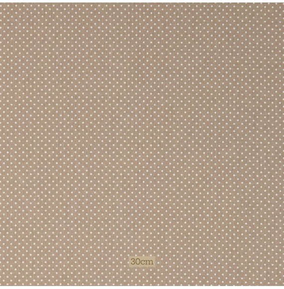 Tissu coton taupe Pois blancs