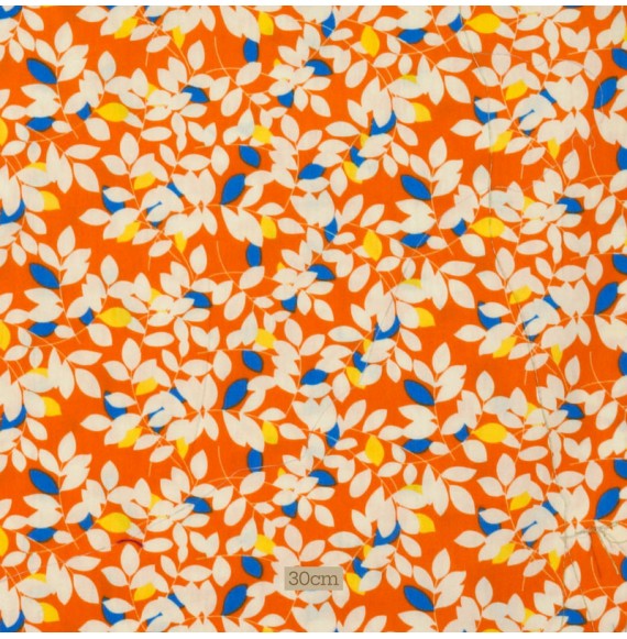 Tissu coton orange fleuri