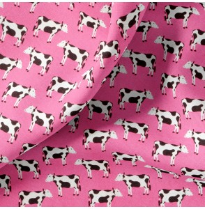 Tissu-coton-rose-Vache