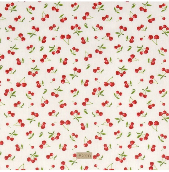 Tissu coton blanc Cerise