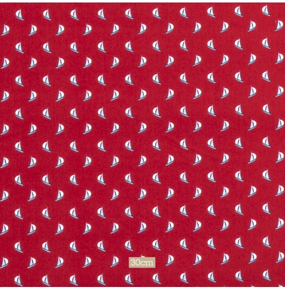 Tissu coton rouge bateaux