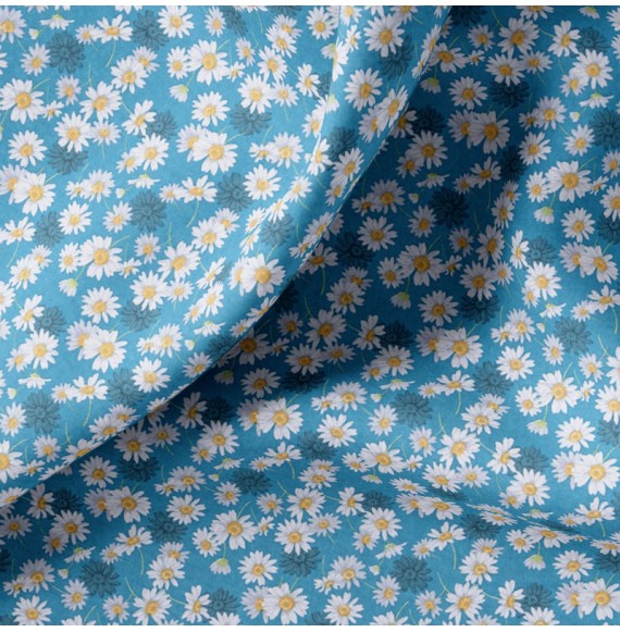 Tissu-coton-bleu-marguerite