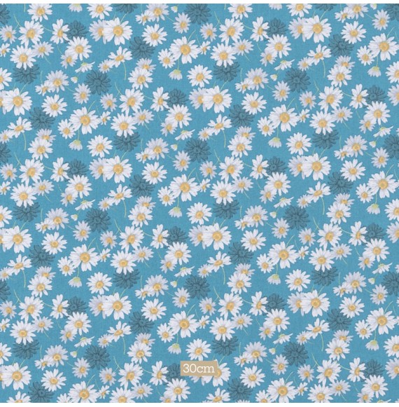 Tissu coton bleu marguerite