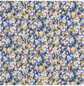 Tissu coton bleu fleuri rose