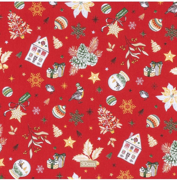 Tissu coton rouge noël