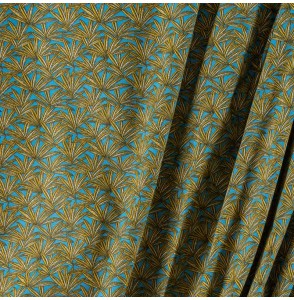 Tissu-coton-bleu-feuilles