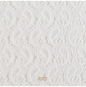 Tissu dentelle polyester blanc cassé motif kashmir