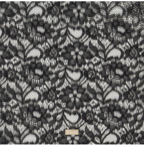 Tissu dentelle viscose noir fleuri