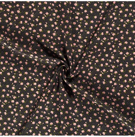 Tissu-viscose-petites-roses-fond-noir