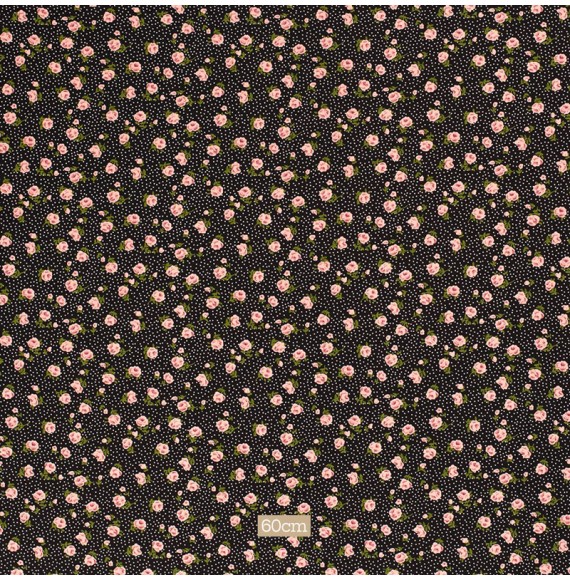 Tissu viscose petites roses fond noir