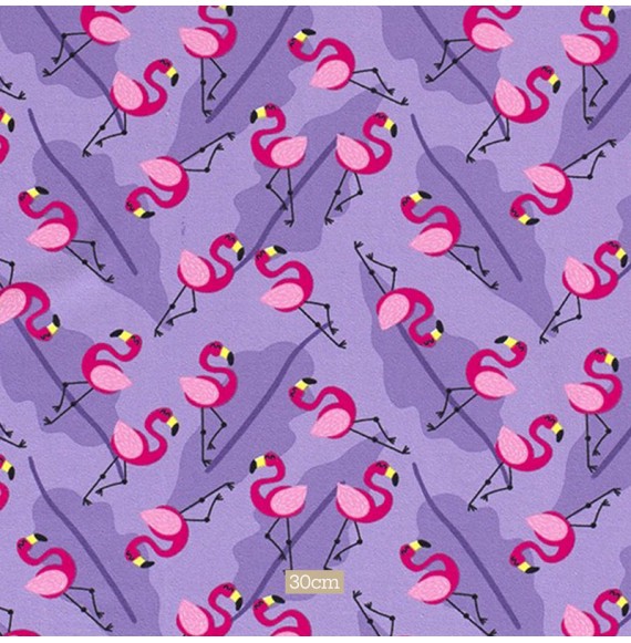 Tissu jersey coton mauve flamant rose