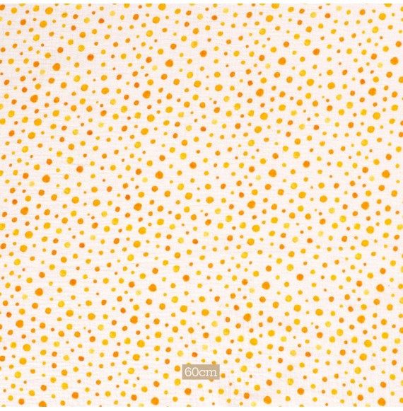 Tissu tetra double gaze blanc cassé pois orange