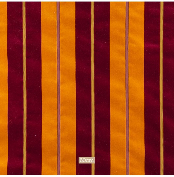 Tissu velours ligné bordeaux orange