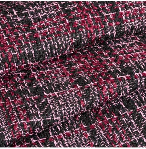 Tissu-tweed-noir-bordeaux