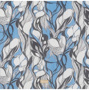 Tissu crepe bleu motif algues