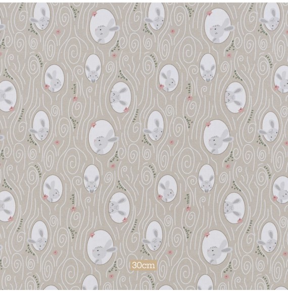 Tissu coton taupe clair lapin