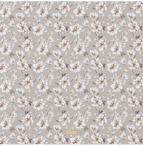 Tissu coton gris fleuri