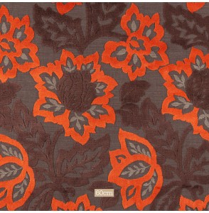 Tissu velours ameublement brun fleur orange