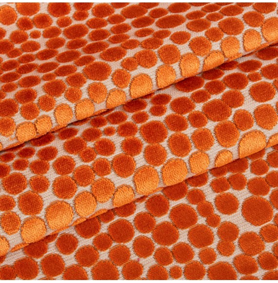 Tissu-velours-ameublement-pois-orange