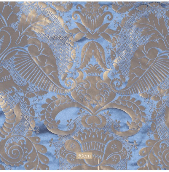 Tissu jacquard soie bleu et or