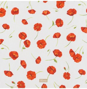 Tissu coton blanc cassé coquelicot