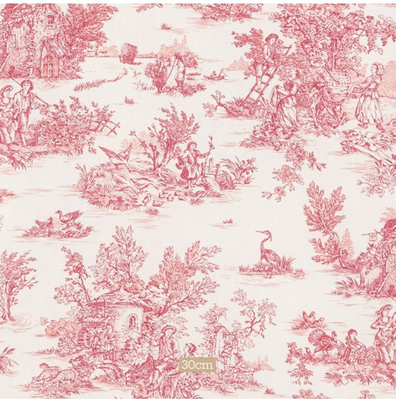 Tissu 280cm coton toile de jouy rouge