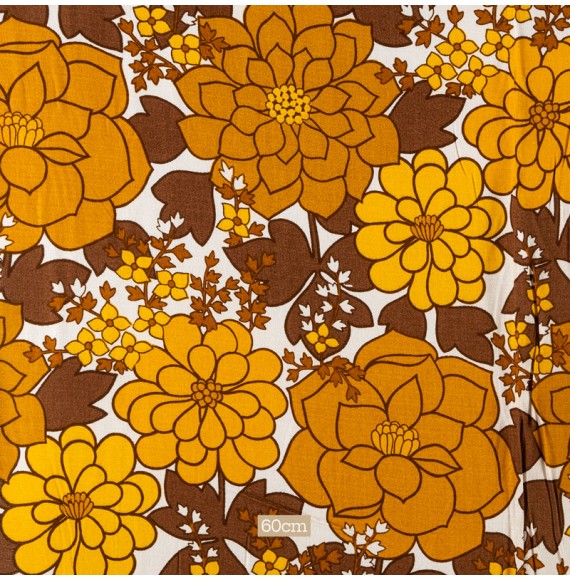 Tissu vintage authentique fleuri ocre