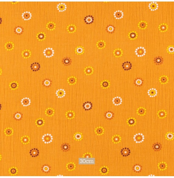 Tissu-tetra-double-gaze-imprimé-orange-fleur