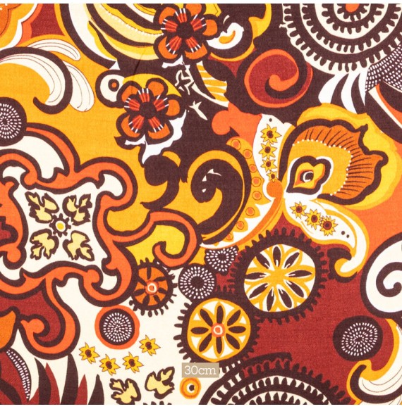 Tissu-satin-viscose-imprimé-abstrait-orange