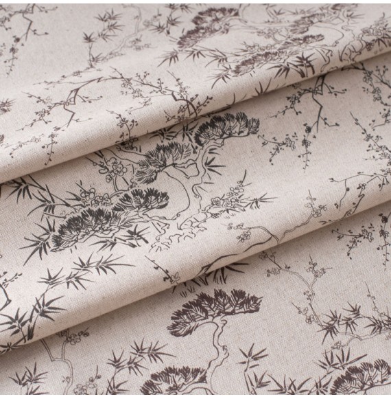 Tissu-lin-coton-naturel-motif-arbres-japonais