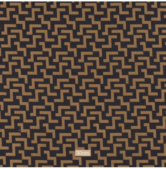 Jacquard-stof-met-geometrisch-motief-oker-en-zwart