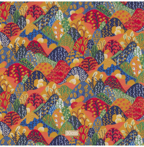 Tissu-viscose-rouge-paysage-fleuri-japonais