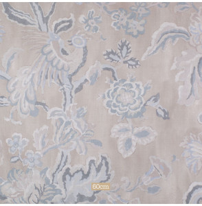 Tissu-ameublement-en-Lin-imprimé-fleuri-taupe-et-bleu