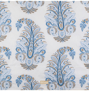 Tissu-ameublement-brodé-lin-coton-motif-cachemire-bleu