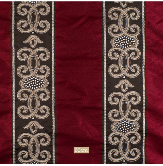 Tissu-ameublement-bordeaux-rayures-satin-et-brodé