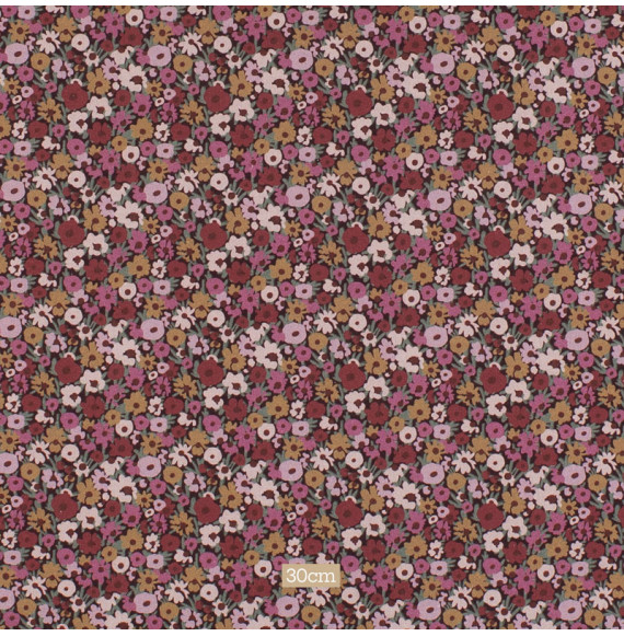 Tissu-coton-aubergine-petite-fleur-bordeaux-et-rose