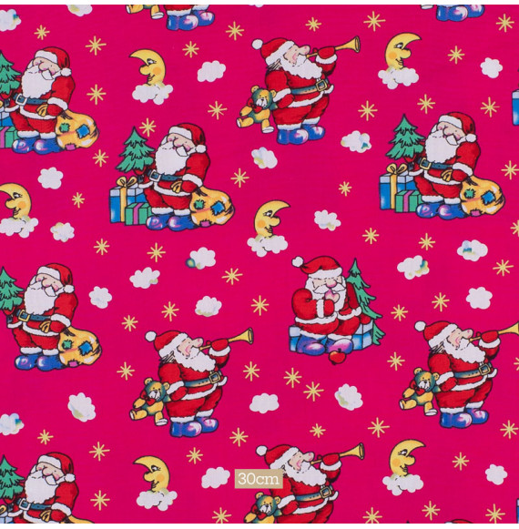 Tissu-de-noël-en-coton-Père-Noël-fushia