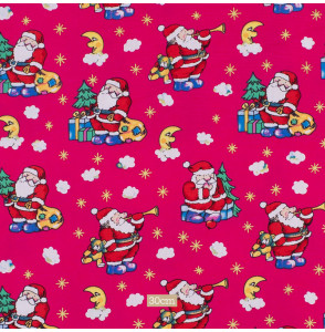 Tissu-de-noël-en-coton-Père-Noël-fushia