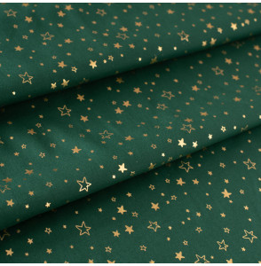 Tissu-coton-Noël-vert-étoile-dorée