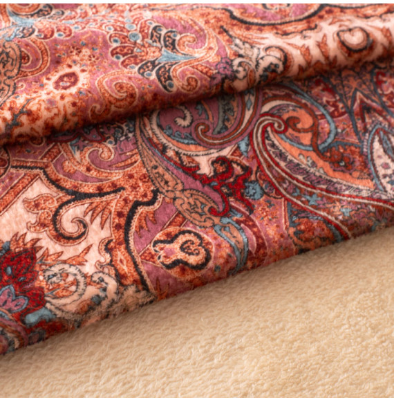 Tissu-polaire-beige-imprimé-paisley