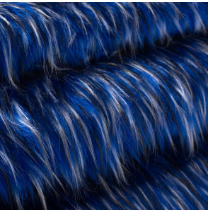 Tissu-fausse-fourrure-long-poil-bleu-mèche-blanc-et-noir