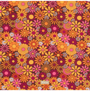 Polyetster-stof-met-vintage-print-oranje-en-roos-gebloemd