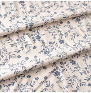 Tissu-viscose-écru-fleuri-bleu-marine