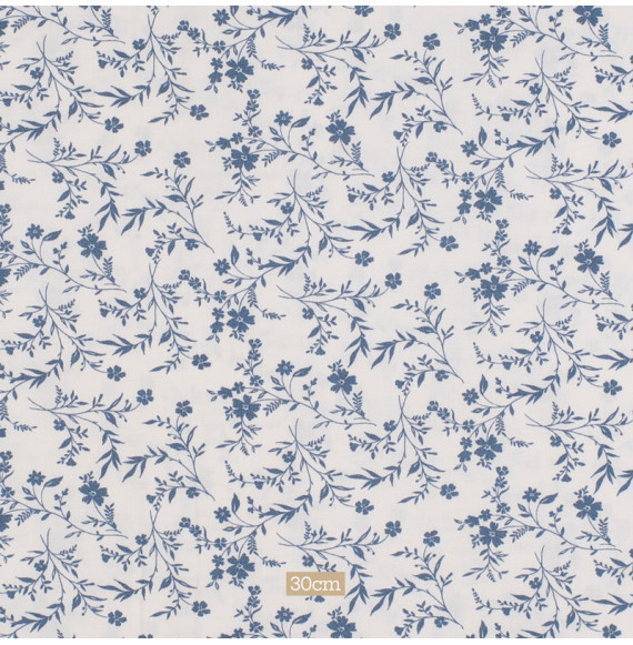 Tissu-viscose-écru-fleuri-bleu-marine