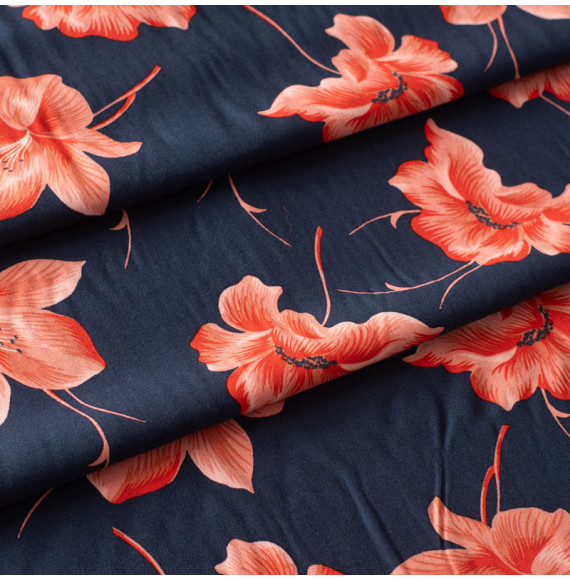 Tissu-viscose-bleu-marine-fleuri