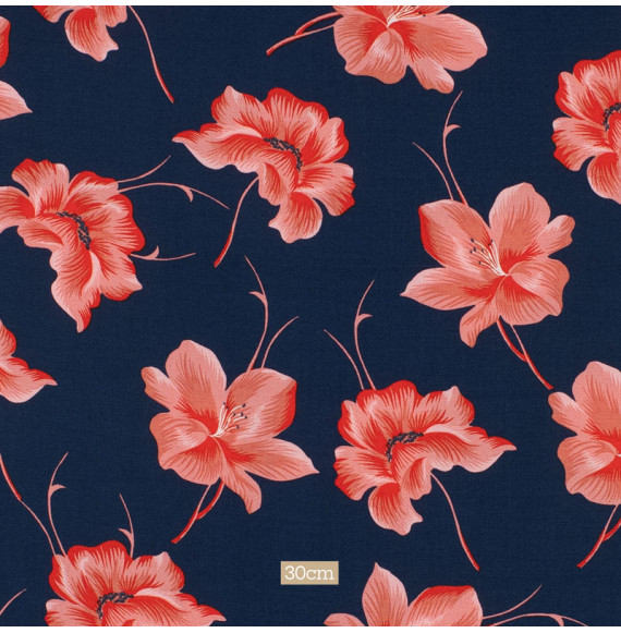 Tissu-viscose-bleu-marine-fleuri